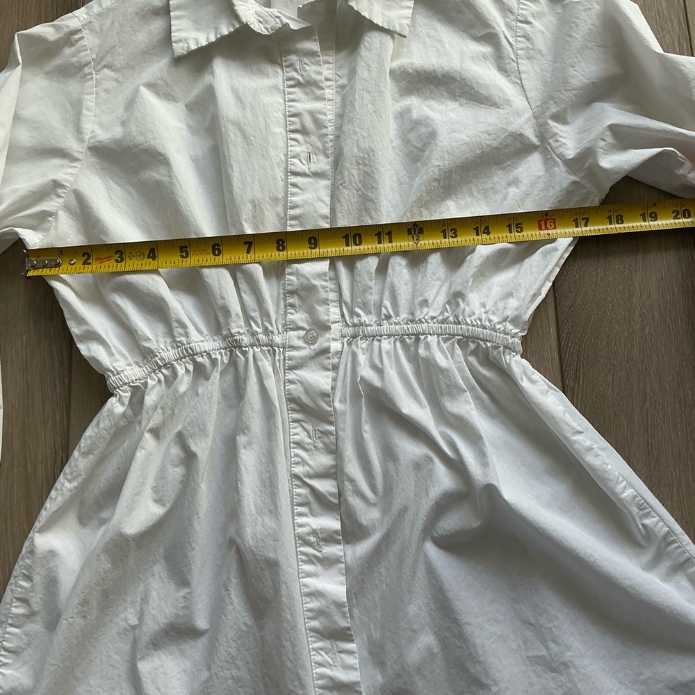 Mable white Button Down Shirt Dress Cinched Waist Long Sleeve Size: Small - Picture 11 of 15